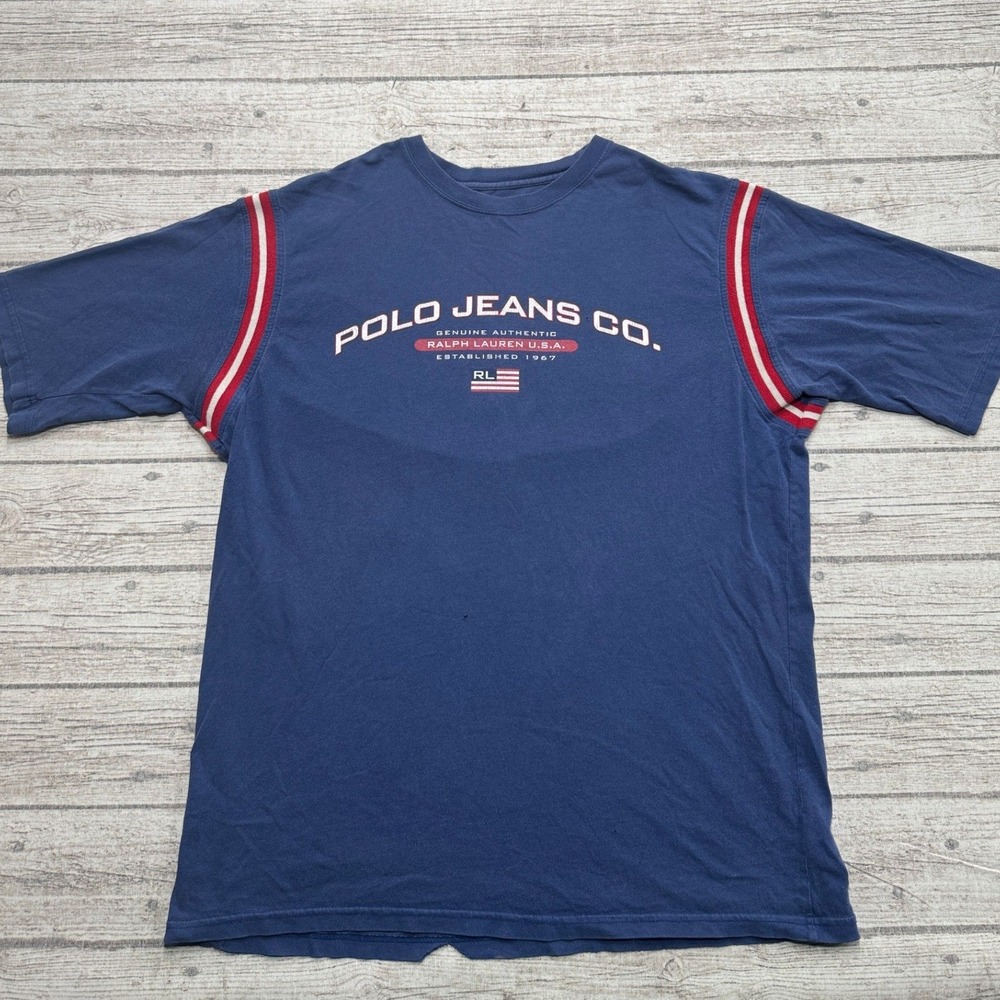 Polo Jeans Ralph Lauren T-Shirt Men's Medium Blue Ringer Graphic Tee
